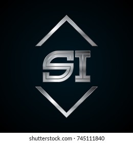 SI Monogram, Metal Logo, Silver Logo