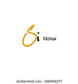 Si orange initial handwriting white background