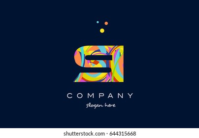 si s i alphabet letter logo colors colorful rainbow acrylic font creative text dots company vector icon design template