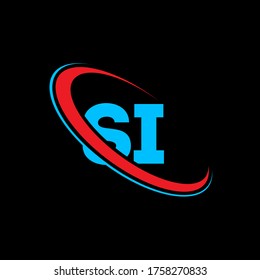 SI S I letter logo design. Initial letter SI linked circle uppercase monogram logo red and blue. S I logo, S I design. si, s i