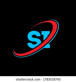 SI S I letter logo design. Initial letter SI linked circle uppercase monogram logo red and blue. SI logo, S I design. si, s i