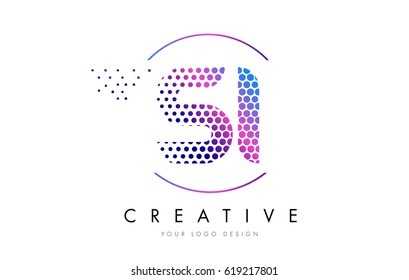 SI S I Pink Magenta Dotted Bubble Letter Logo Design. Dots Lettering Vector Illustration