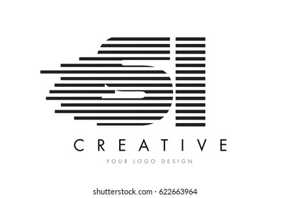 SI S I Zebra Letter Logo Design with Black and White Stripes Vector