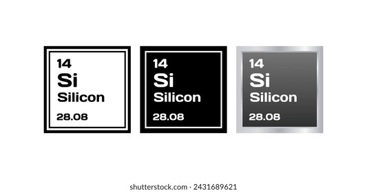 Si Silicon chemical element. Si chemical element plates. Flat and silhouette style. Vector icons