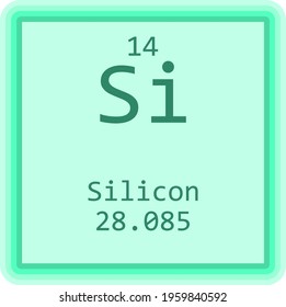 Si Silicon Metalloid Chemical Element Periodic Table. Square vector illustration, colorful clean style Icon with molar mass and atomic number for Lab, science or chemistry education.