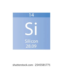 Si Silicon Metalloid Chemical Element Periodic Table. Simple flat square vector illustration, simple clean style Icon with molar mass and atomic number for Lab, science or chemistry class.