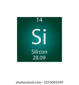 Tabla periódica de elementos químicos metaloides de silicio. Ilustración vectorial cuadrada plana simple, icono de estilo limpio simple con masa molar y número atómico para laboratorio, ciencia o clase de química.