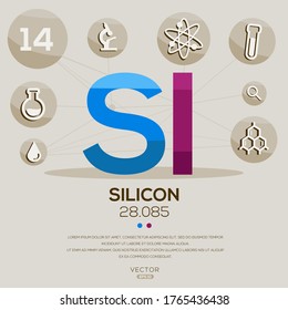 SI (Silicon)The periodic table element,letters and icons,Vector illustration.