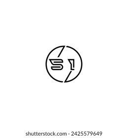 SI simple outline concept logo and circle of initial design black and white background