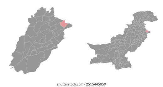 Mapa do distrito de Sialkot, divisão administrativa do Paquistão. Ilustração vetorial.