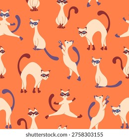Siam Cats seamless pattern in vibrant colors