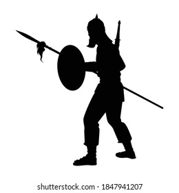 Siamkrieger mit Speersilhouette, Vektorgrafik auf Weiß