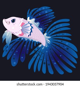 Siamese  betta fighting fish flat illustration cartoon, Indonesian people call it (Ikan Cupang)