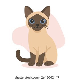 Gato siamês com olhos azuis e pontos escuros se senta assistindo calmamente. Este vetor de gato siamês reflete a elegância e a inteligência da raça de gato siamês.