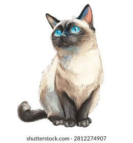 A Siamese cat with blue eyes sitting