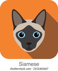 Siamese, Cat Breed Face Cartoon Flat Icon Design