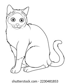 Siamese Cat Cartoon Animal Illustration BW