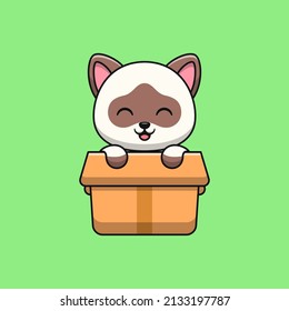 Siamese cat cartoon in cardboard. Flat cartoon style.