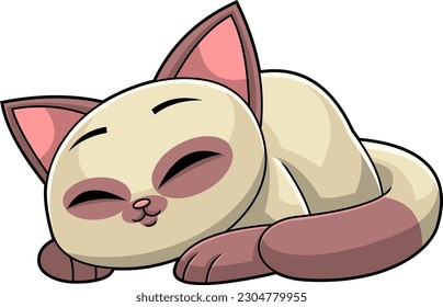 Personaje De Caricatura Siamesa Dormido. Ilustración dibujada a mano vectorial aislada en fondo transparente