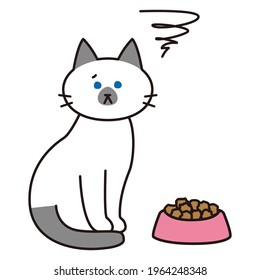 A siamese cat with a dissatisfied look on food.