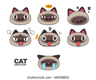 Siamese Cat face emoticon isolated on White background