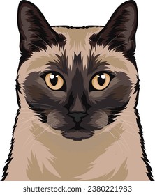 Siamese Cat Face Vector illustrations for Graphic Design, t-shirt prints, posters, and Mugs