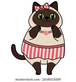 Siamese cat. Fat Siamese cat. Flat and Simple Design, Isolated Elements in White Background