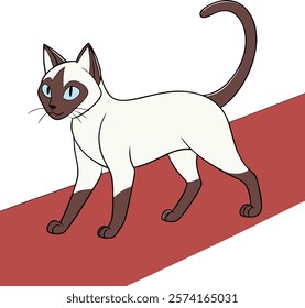 Siamese cat gracefully walking on a red carpet, perfect for elegant digital artwork.