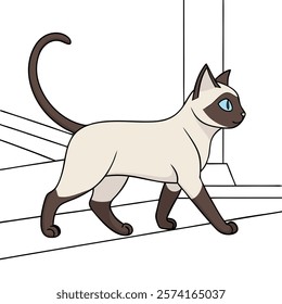 Siamese cat gracefully walking on a red carpet, perfect for elegant digital artwork.