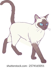 Siamese cat gracefully walking on a red carpet, perfect for elegant digital artwork.