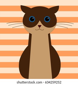 Siamese cat with horizontal line background vector illustration