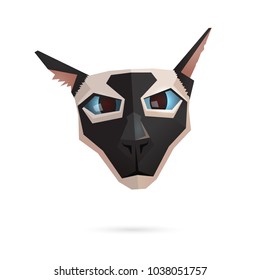 Siamese cat portrait isolated on white background. Vector Illustration. Funny abstract character. Fantasy cartoon animal with realistic shadow. Creative pet concept. Blue eyes.