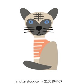 Siamese Cat portrait on isolated background. Vector illustration.