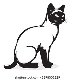 Siamese Cat silhouettes and icons. Black flat color simple elegant white background Siamese Cat animal vector and illustration.