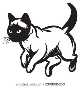 Siamese Cat silhouettes and icons. Black flat color simple elegant white background Siamese Cat animal vector and illustration.