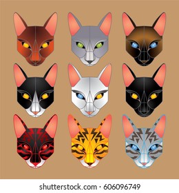 Siamese cats face set graphic