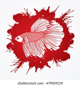Siamese fighter fish designed on splatter blood background graphic vector.