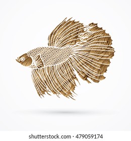 Siamese fighter fish designed using golden grunge brush graphic vector.