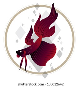 siamese fighting fish, beta splendens, thai style vector graphic art