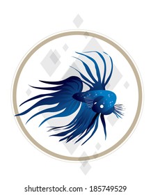 siamese fighting fish, beta splendens, thai style vector graphic art
