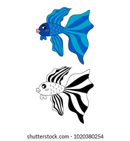 Siamese Fighting Fish. Vector Illustration. isolated on White Background