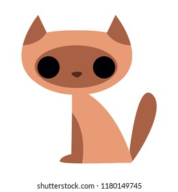 Siamese kitten. Vector on white background. Flat geometric cartoon style.