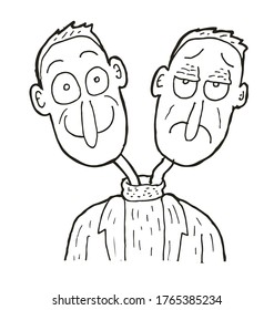 siamese twins hand drawn. black and white