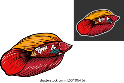 Siamise fighting fish isolate on white background.Sticker beautiful thai fish and tattoo design.colorful and coloring books style Thai beta fish.