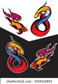 Siamise fighting fish isolate on white background.Sticker beautiful thai fish and tattoo design.colorful and coloring books style Thai beta fish.