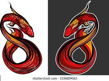 Siamise fighting fish isolate on white background.Sticker beautiful thai fish and tattoo design.colorful and coloring books style Thai beta fish.