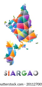 Siargao - colorful low poly island shape. Multicolor geometric triangles. Modern trendy design. Vector illustration.