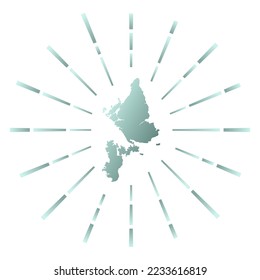 Siargao gradiented sunburst. Map of the island with colorful star rays. Siargao illustration in digital, technology, internet, network style. Vector illustration.