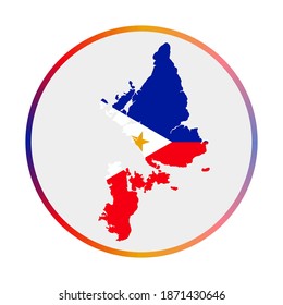 Siargao icon. Shape of the island with Siargao flag. Round sign with flag colors gradient ring. Classy vector illustration.