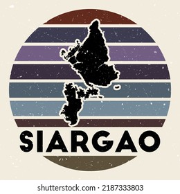 Siargao logo. Sign with the map of island and colored stripes, vector illustration. Can be used as insignia, logotype, label, sticker or badge of the Siargao.